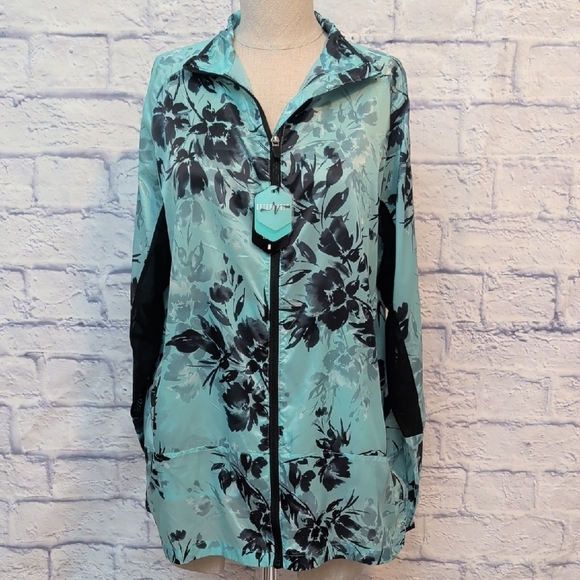 LuLaRoe Jackets & Blazers - NWT Rise By Lularoe Floral Zip-Up Jacket in Teal & Black - Size Medium